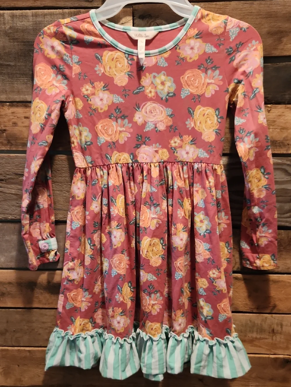 Matilda Jane Rusty Rose Floral Dress with Mint Trim